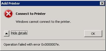 Windows cannot connect to the printer
