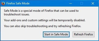 Mozilla Firefox Safe Mode Popup Box