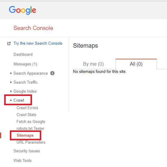 Google Search Console Sitemaps Menu