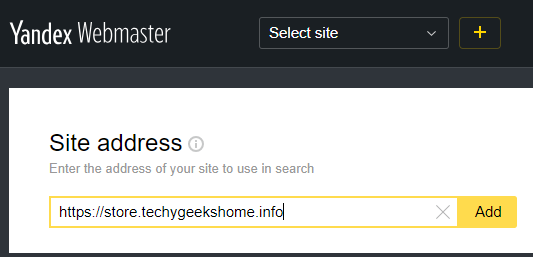Yandex Webmaster enter URL