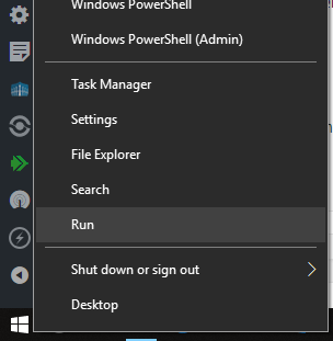 Right click on Start button and select run command