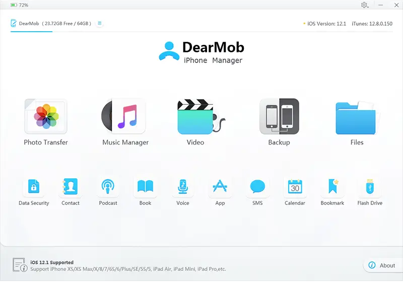 DearMob iPhone Manager Main UI