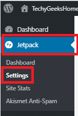 JetPack Settings Menu Options