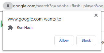 google chrome pop up to ask for permission to run flash with allow and block button
