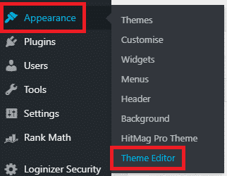 WordPress Theme Editor Menu
