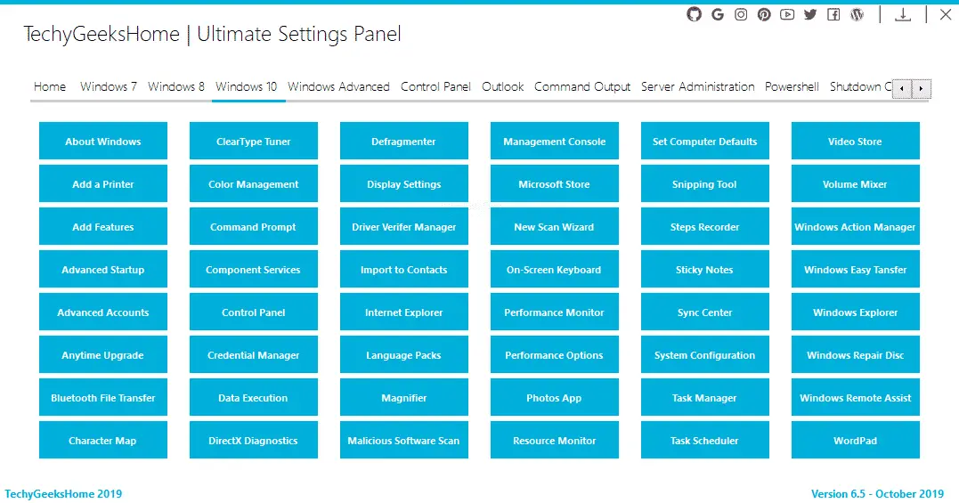 Ultimate Settings Panel Windows 10 Page Version 6.5