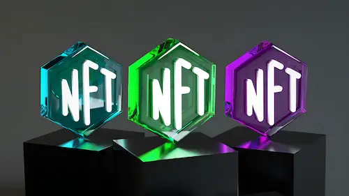 Multi coloured NFT trophies